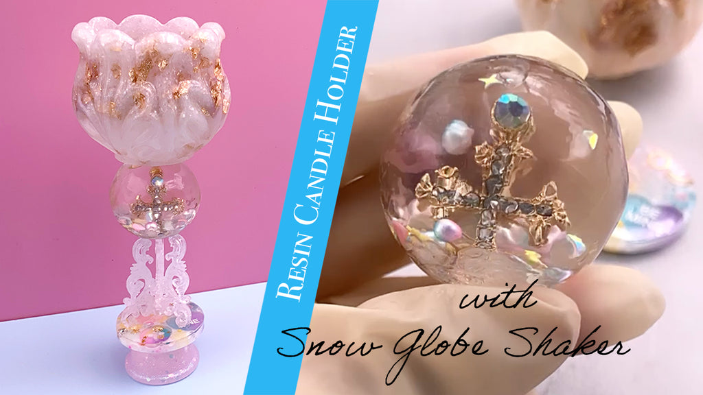 Kawaii Resin Candle Holder with Snow Globe Shaker