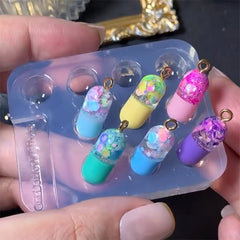 Kawaii Pill Capsule Mold (10 Cavity) | Cute 3D Medicine Pill Silicone Mould | UV Resin Jewellery DIY (9mm x 20mm)