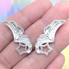 Magical Angel Wings Embellishments | Mahou Kei Accessories Making | Kawaii Resin Jewelry DIY (2 pcs / Silver / 13mm x 30mm)