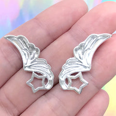 Magical Angel Wings Embellishments | Mahou Kei Accessories Making | Kawaii Resin Jewelry DIY (2 pcs / Silver / 13mm x 30mm)