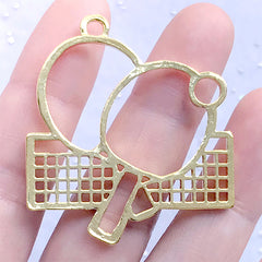 Table Tennis Paddle Open Bezel Charm | Sport Pendant | Deco Frame for Resin Filling | UV Resin Jewelry DIY (1 piece / Gold / 39mm x 43mm)