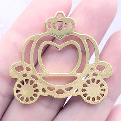 Cinderella Pumpkin Carriage Open Bezel Charm | Kawaii Fairy Tale Deco Frame | Princess Jewelry Making (1 piece / Gold / 36mm x 32mm)