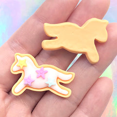 Miniature Unicorn Sugar Cookie Cabochon | Dollhouse Sweet Deco | Doll Food Craft | Kawaii Decoden Supplies (3 pcs / 32mm x 22mm)