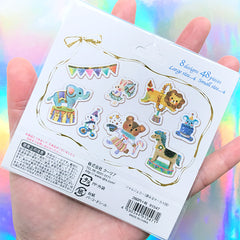 Cute Carnival Circus Sticker Flakes | Circus Animal Elephant Lion Panda Rabbit Bear Horse Mouse Stickers | Kawaii Deco Stickers (8 Designs / 48 Pieces)