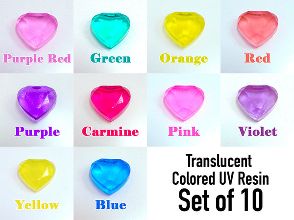 Colored UV Resin (Set of 10 Translucent Colors / 10g each), Hard Type, MiniatureSweet, Kawaii Resin Crafts, Decoden Cabochons Supplies