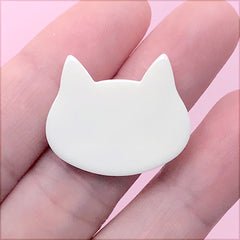 Cat Head Cabochon | Animal Resin Flatbacks | Toddler Hair Bow DIY | Kawaii Jewelry Supplies (1 Piece / White / 25mm x 21mm)