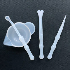 Silicone Cup with Mixing Tool and Spoon and Pointed Tool for Resin Crafts | Reusable Resin Mixing Cup | Pigment Mixing Bowl (Set of 4pcs)