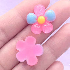 Cute Flower Resin Cabochons | Hair Bow Center | Floral Embellishments | Kawaii Decoden Supplies (4 pcs / Pink & Blue / 20mm)
