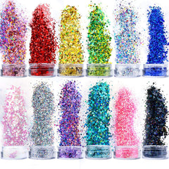 Hexagon Chunky Glitter Assortment in Various Sizes (Set of 12) | Holographic Confetti | Resin Inclusions | Sparkly Nail Designs