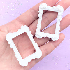 Victorian Frame Cabochons | Dollhouse Painting Frame | Miniature Picture Frame | Kawaii Jewellery Making (2 pcs / White / 35mm x 48mm)