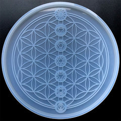 Flower of Life and Seven Chakras Crystal Grid Silicone Mold | Sacred Geometry Coaster Mould | Healing Meditation Altar Decor (210mm)