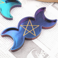 Dianic Wicca Trinket Dish Silicone Mold | Triple Goddess Tray Mould | Wiccan Altar Decor DIY | Moon and Star Candle Holder Making (67mm x 154mm)
