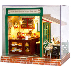 Miniature Cafe DIY Kit in 1:12 Scale | Dollhouse Star Coffee Bar | Doll House Cake Shop with Music Box