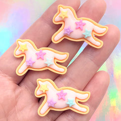 Miniature Unicorn Sugar Cookie Cabochon | Dollhouse Sweet Deco | Doll Food Craft | Kawaii Decoden Supplies (3 pcs / 32mm x 22mm)