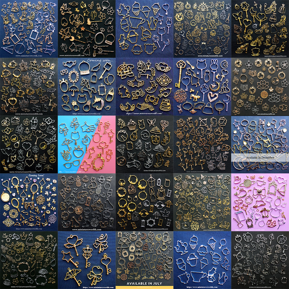 Kawaii Open Bezel Assortment (10pcs by Random) | Cute Deco Frame for UV Resin Filling | Resin Jewelry Supplies (Gold and Silver)