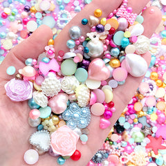 Kawaii Pearl Assortment in Various Shapes and Sizes | Pearlised Flower Bow Heart Cabochons | Fake Pearls (20 grams / Colorful Mix)