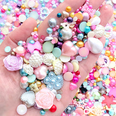 Kawaii Pearl Assortment in Various Shapes and Sizes | Pearlised Flower Bow Heart Cabochons | Fake Pearls (20 grams / Colorful Mix)