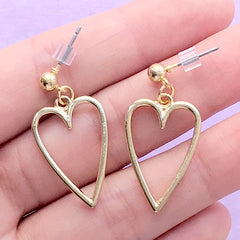 Dangle Earrings with Heart Deco Frame for UV Resin Filling | Kawaii Jewelry with Heart Open Bezel (1 pair / Gold / 15mm x 22mm)