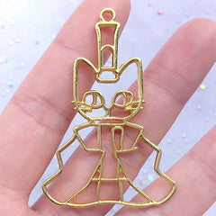 Hinamatsuri Doll Cat Emperor Open Bezel Charm | Japanese Hina Doll Open Frame for UV Resin Craft (1 piece / Gold / 36mm x 53mm)