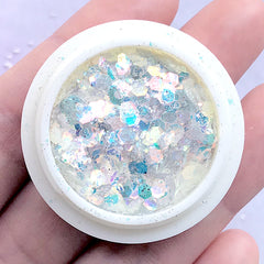 Iridescent Hexagon Glitter in Various Sizes | Holographic Confetti in Rainbow Colour | Resin Art Decoration (AB White)