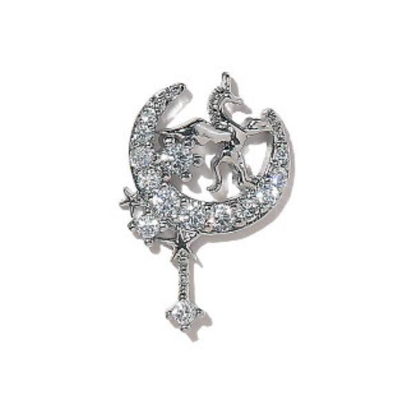 Unicorn and Moon Nail Charm with Rhinestones | Mythical Creature Embellishment | Magical Girl Nail Design (1 piece / Silver / 11mm x 16mm)