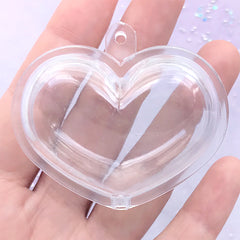 Heart Shaker Charm Blank | Clear Plastic Puffy Heart Case with Loop | Shake Shake Ornament Making | Kawaii Jewelry Supplies (1 piece / 55mm x 48mm)