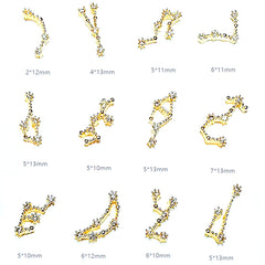 Luxury Zodiac Sign Rhinestone Nail Charm Assortment | Assorted Horoscope Embellishments | Astrology Resin Inclusion (Set of 12 pcs / Gold)
