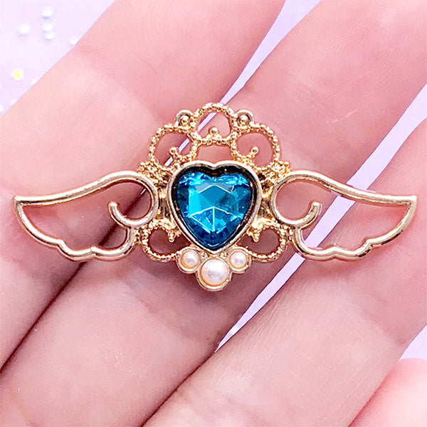 Mahou Kei Open Bezel with Heart Rhinestone | Winged Heart Charm