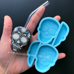 Calavera Straw Topper Silicone Mold | Skull Straw Topper Mould | Halloween Decoration | Epoxy Resin Art Supplies (37mm x 51mm)