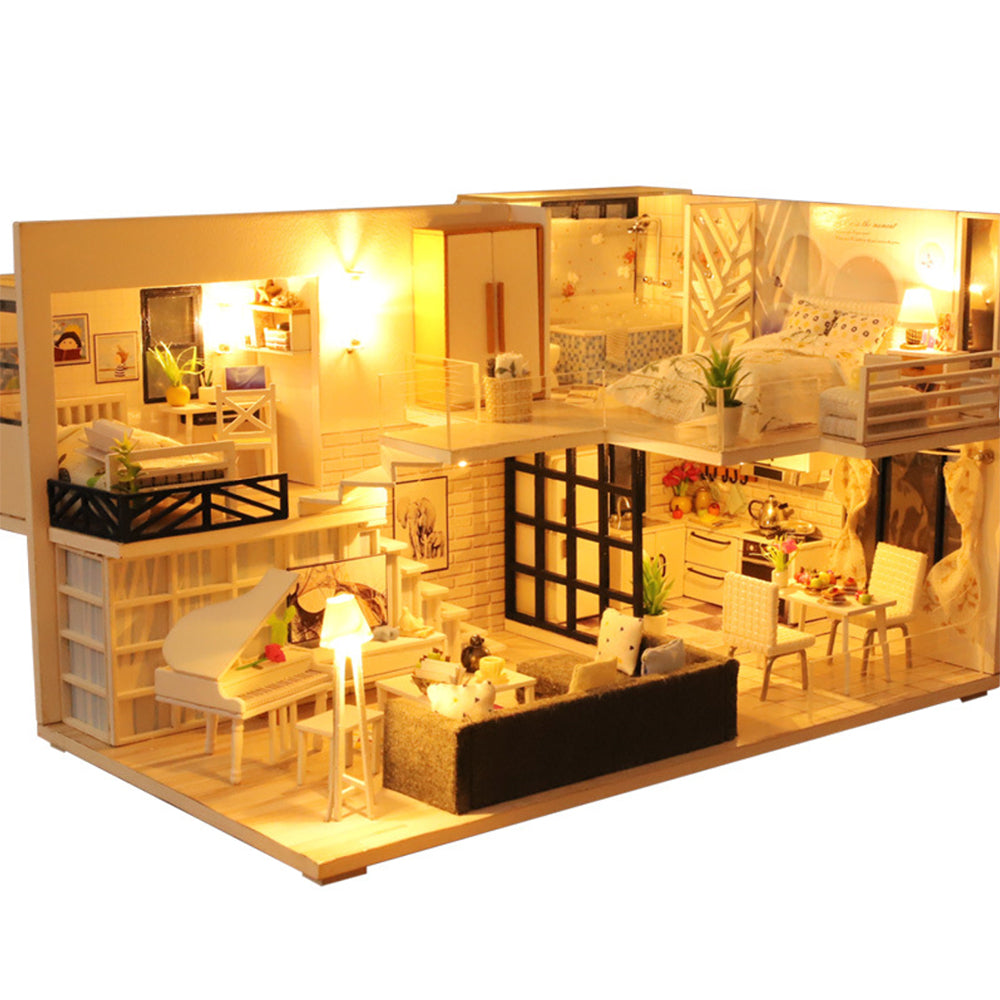 Miniature House Making Kit with Kitchen Living Room Dinning Room Bedroom Toilet in 1:24 Scale | Modern Dollhouse DIY with Furnitures
