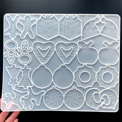 Assorted Christmas Ornament Silicone Mold (24 Cavity) | Gingerbread Man Snowman Reindeer Peppermint Candy Wreath Mould | Resin Art Supplies