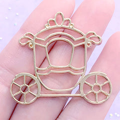 Carriage Open Bezel Charm for UV Resin Filling | Fairytale Deco Frame | Kawaii Princess Jewelry Supplies (1 piece / Gold / 40mm x 36mm)