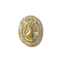 Small Victorian Lady Cameo with Rhinestones | Metal Embellishment for Nail Decoration (1 piece / Gold / 12mm x 15mm)