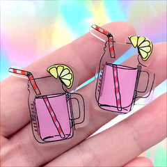 Mason Jar Cocktail Acrylic Cabochon | Summer Drink Embellishments | Kawaii Decoden Supplies (2 pcs / 27mm x 31mm)