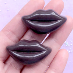 CLEARANCE Lip Shaped Chocolate Cabochon | Realistic Food Embellishments | Sweet Deco | Kawaii Decoden Pieces (2 pcs / Dark Brown / 38mm x 20mm)
