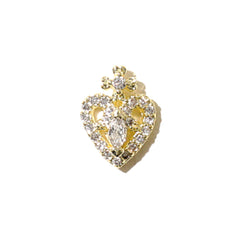 Cross Heart Nail Charm with Bling Rhinestones | Metal Embellishment | Kawaii Nail Design | Luxury Resin Inclusion (1 piece / Gold / 8mm x 11mm)