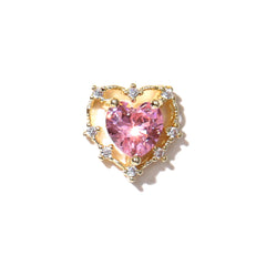 Heart Rhinestones Nail Charm | Kawaii Embellishment for Mahou Kei Jewelry DIY (1 piece / Gold and Pink / 10mm x 10mm)