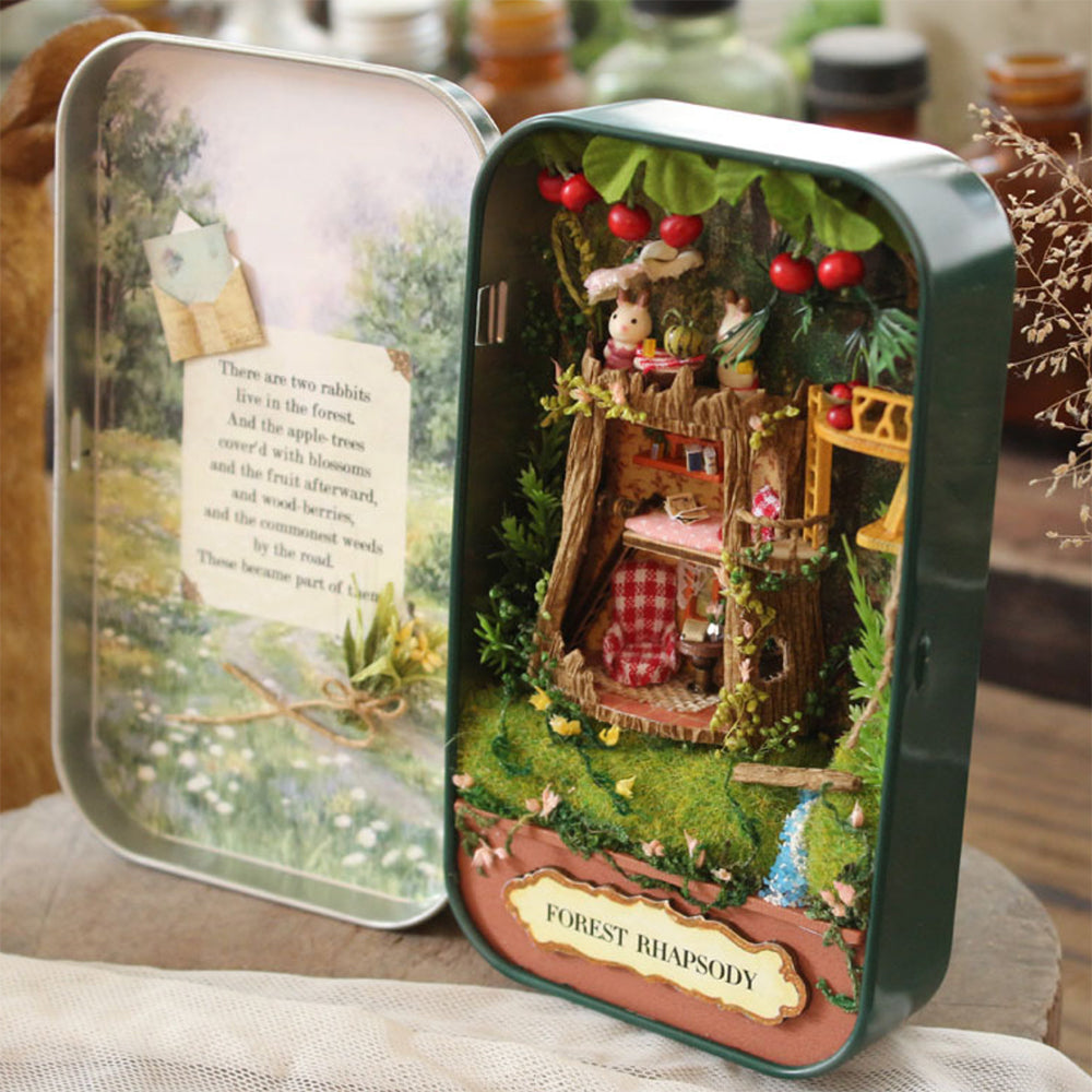 Miniature Dollhouse Box Theatre with LED Lights in 1:24 Scale | Forest Rhapsody | Doll House Craft Kit | Birthday Present