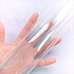 Clear PVC Fabric Sheet at 0.18mm | Vinyl Leather | Candy Wrapper for Kawaii Cabochons | Pencil Case DIY (20cm x 26cm)