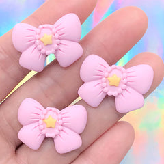 Kawaii Ribbon Cabochons | Cute Princess Embellishments | Decoden Phone Case Supplies (3 pcs / Pink / 25mm x 18mm)
