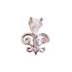 Luxury Fleur De Lis Nail Charm with Rhinestones | Royal Lily Flower Embellishment | Bling Bling Resin Inclusion (1 piece / Silver / 10mm x 13mm)