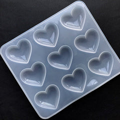 Clear Puffy Heart Silicone Mold (9 Cavity) | Transparent Shiny Mold | UV Resin Mould | Resin Cabochon DIY | Decoden Supplies (53mm x 46mm)