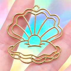 Kawaii Seashell Open Bezel Charm | Scallop Shell Deco Frame for UV Resin Filling | Mermaid Jewelry DIY (1 piece / Gold / 38mm x 40mm)