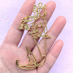 Merfolk Open Bezel Charm | Mermaid Pendant | Merperson Deco Frame for UV Resin Filling | Resin Jewellery DIY (1 piece / Yellow Gold / 42mm x 82mm)