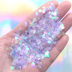 Iridescent Heart Confetti and Glitter Powder Mix | Romantic Glitter Dust | Resin Inclusions | Nail Designs (Purple / 2 grams)