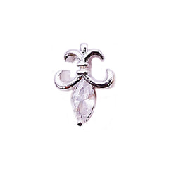 Fleur De Lis Nail Charm with Rhinestone | Luxury Royal Lily Embellishment | Sparkle Resin Inclusion (1 piece / Silver / 8mm x 12mm)