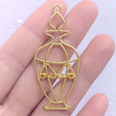 CLEARANCE Kawaii Perfume Bottle Open Backed Bezel Pendant | Eau de Toilette Deco Frame | UV Resin Jewelry Supplies (1 piece / Gold / 23mm x 53mm)