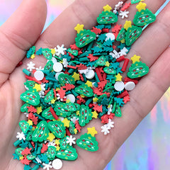 Christmas Polymer Clay Slices | Christmas Tree Snow Flakes Sugar Strands Sprinkles | Holiday Decorations | Shaker Charm Bits (5 grams)
