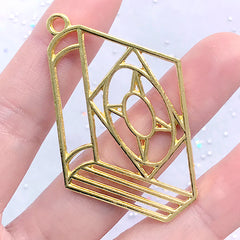 Black Magic Book Open Bezel Charm | Mahou Kei Deco Frame for Resin Craft | Magical Girl Jewelry Making (1 piece / Gold / 30mm x 50mm)