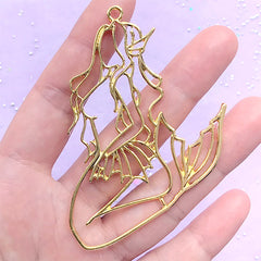 Large Mermaid Open Bezel | Mergirl Charm | Merpeople Deco Frame for UV Resin Filling | Resin Jewelry DIY (1 piece / Yellow Gold / 45mm x 47mm)